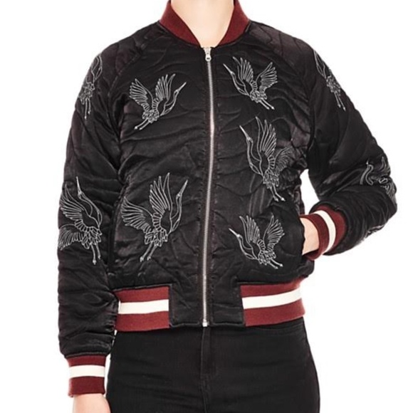 Sandro Paris Embroidered Crane Bomber Jacket - Picture 4 of 16